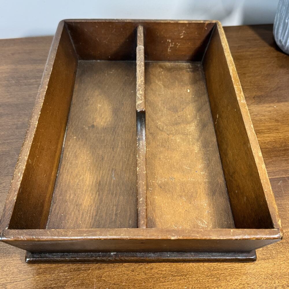 Vintage Wooden Silverware Caddy Flatware Organizer Divided Tray Rustic Farmhouse - Picture 3 of 7